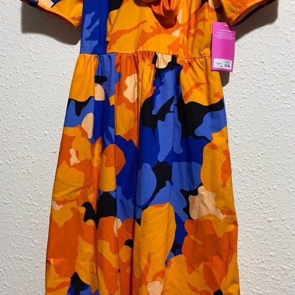Tabitha Brown Target 4 orange blue Floral Puff Sleeve Maxi Dress & headband NWT - Picture 3 of 9